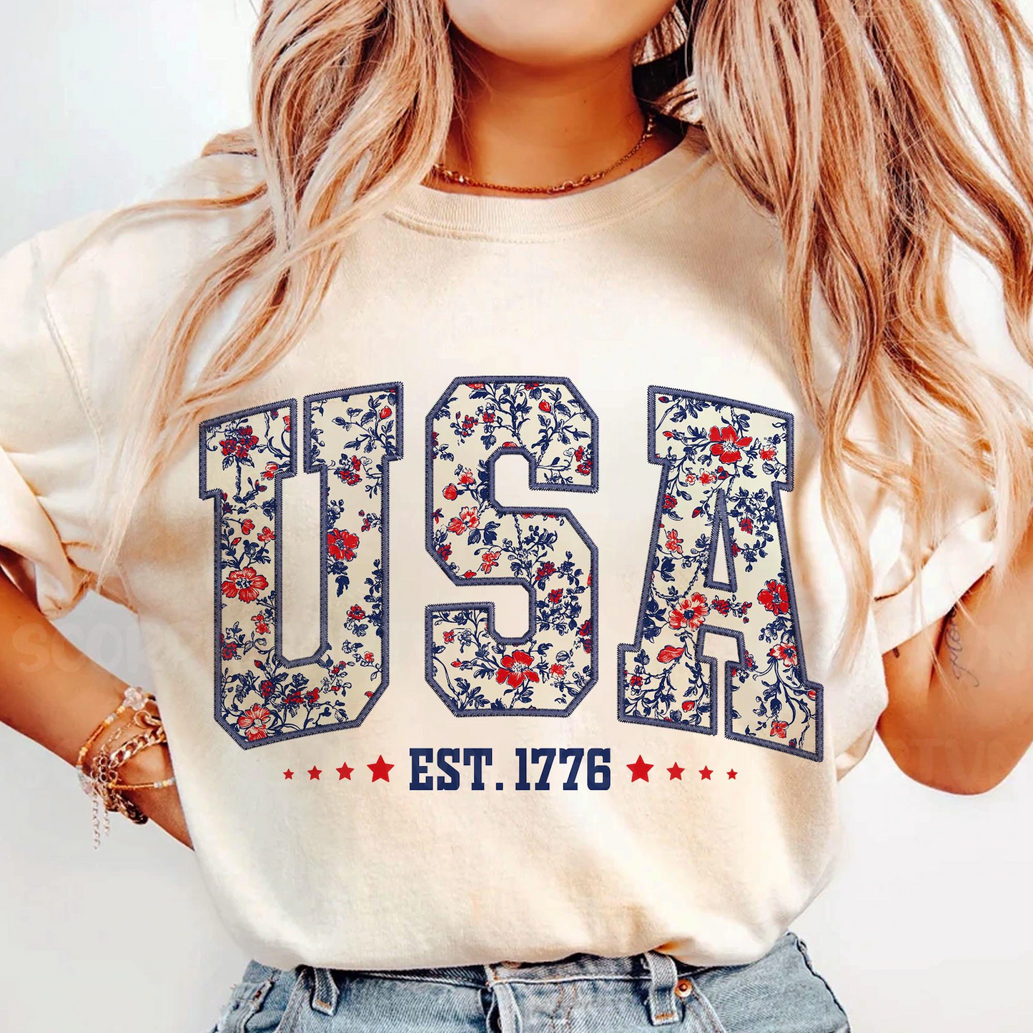 Floral USA 4th Of July T-shirt