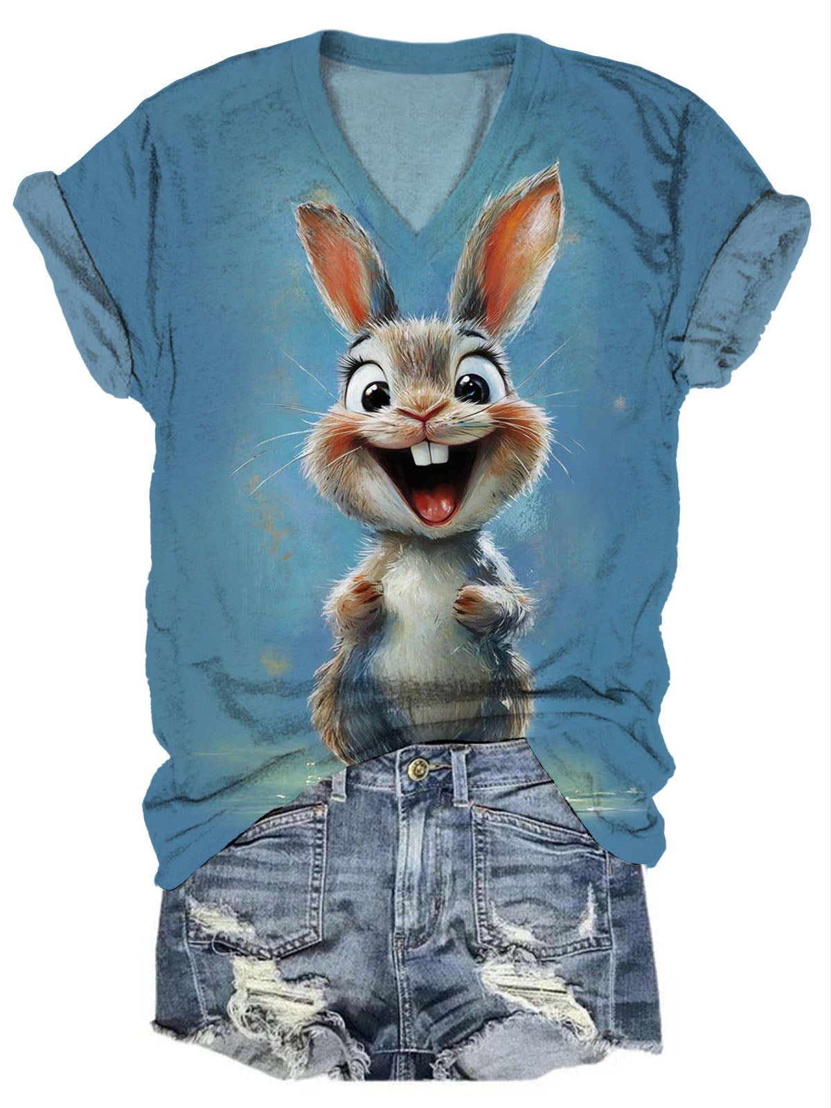 T-Shirt mit lustigem Aufdruck „Happy Rabbit Easter Day“