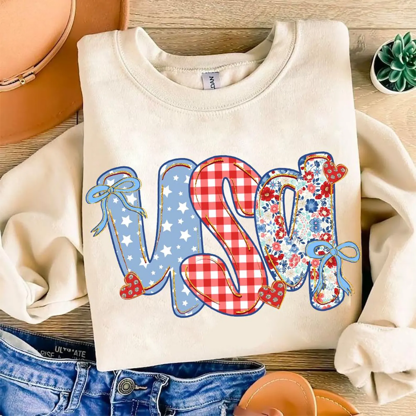 Coquette Floral USA Glitter Sweatshirt