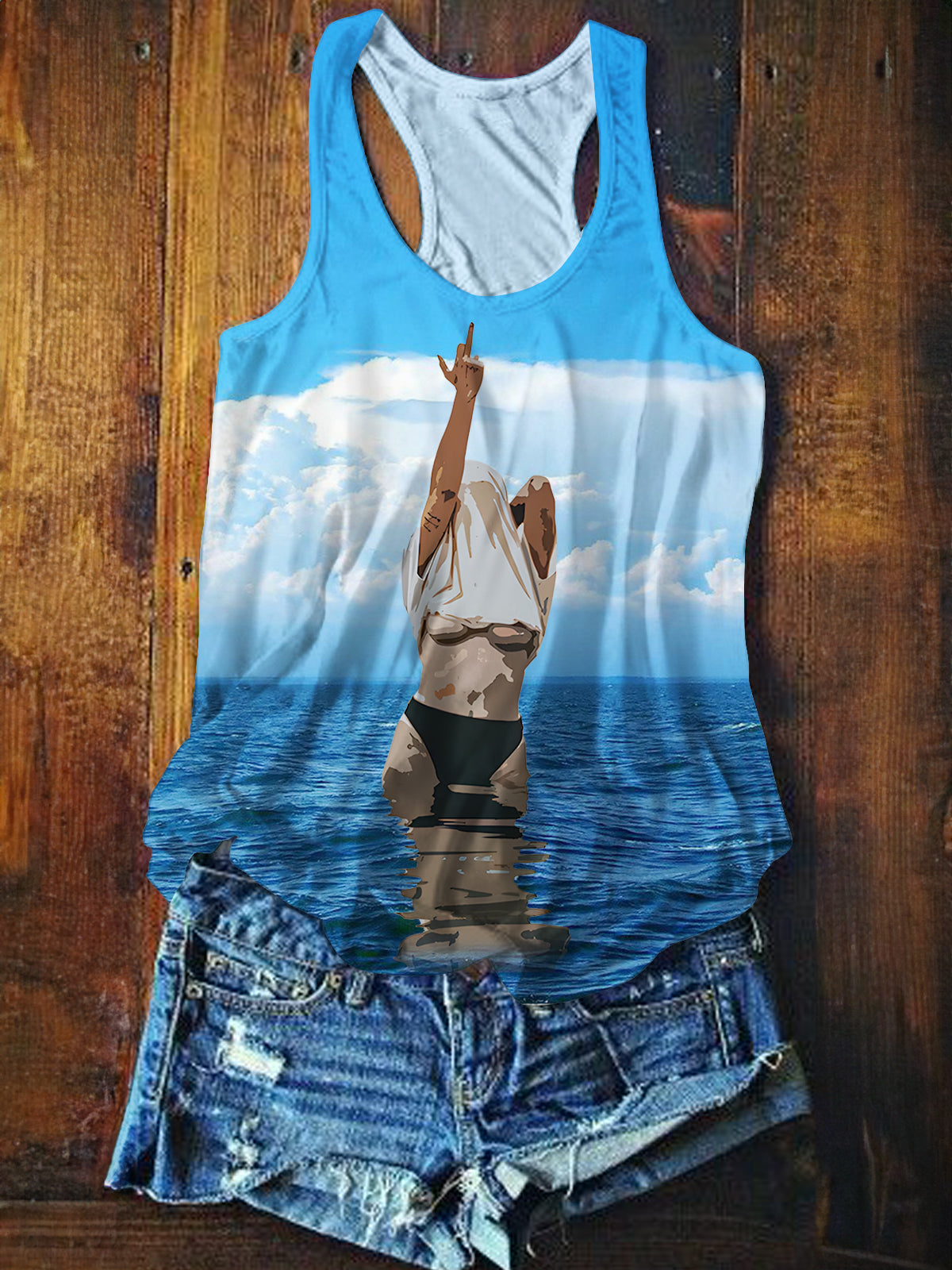 Middle Finger Feminist Art Printed Casual Tank Top