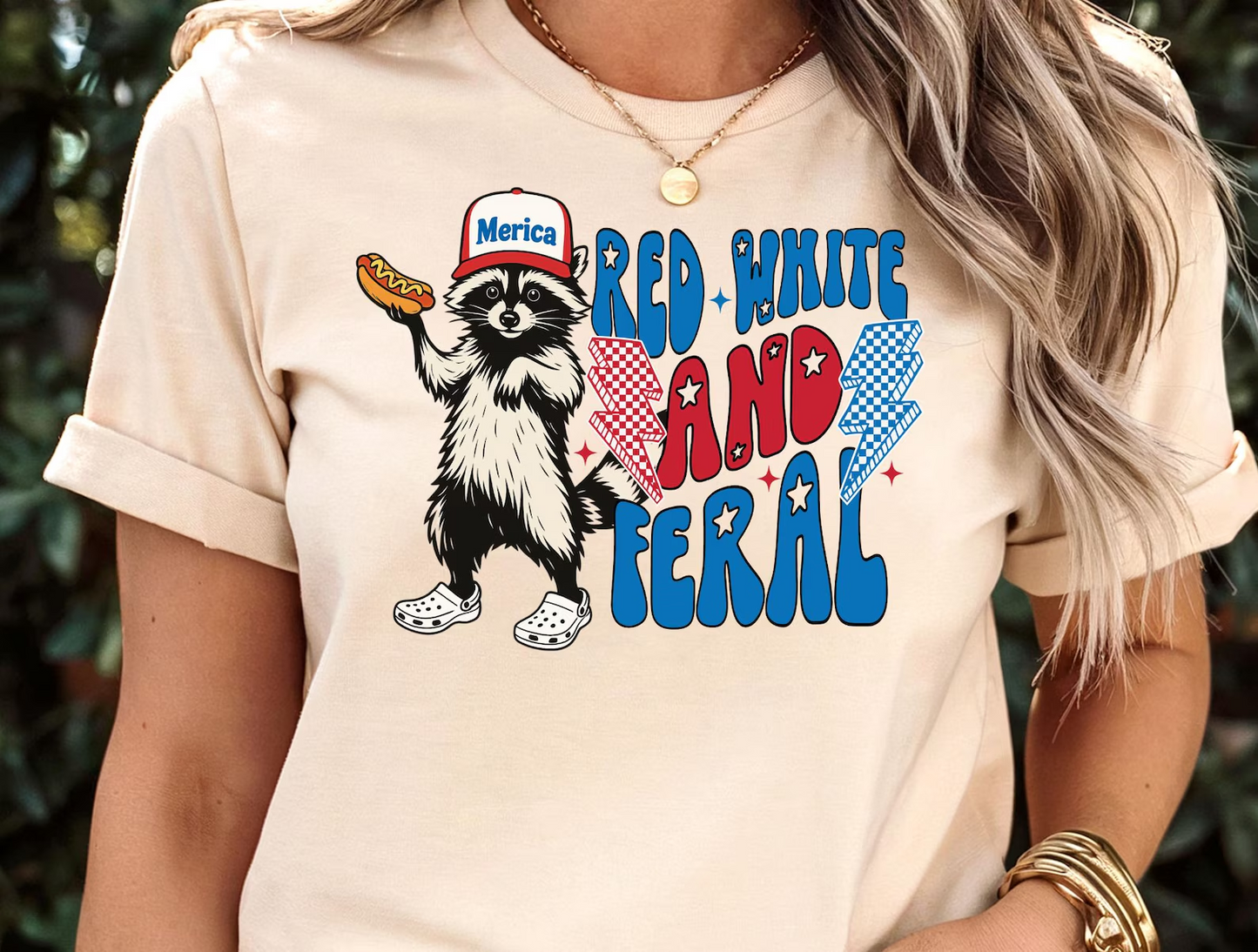 Funny 4th of July Feral Raccoon Tee