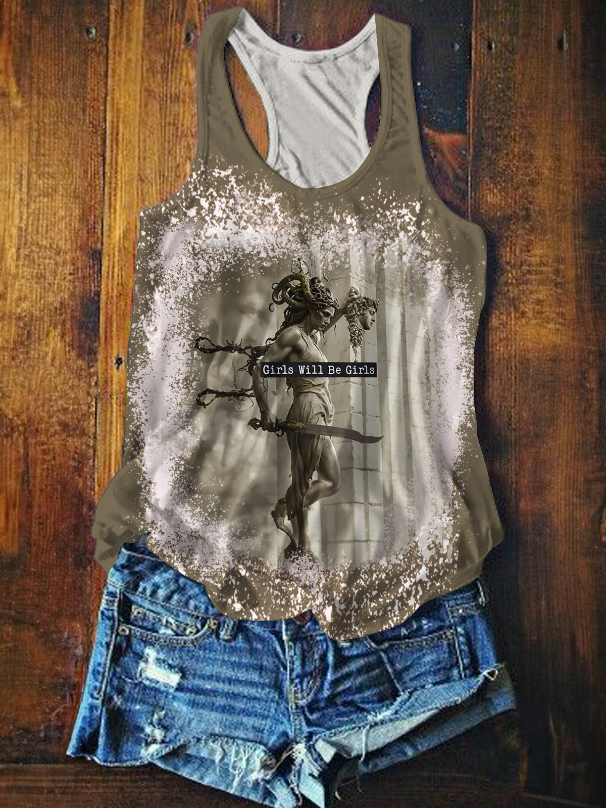 Girls Will Be Girls Medusa with the Head of Perseus Printed Casual Tank Top