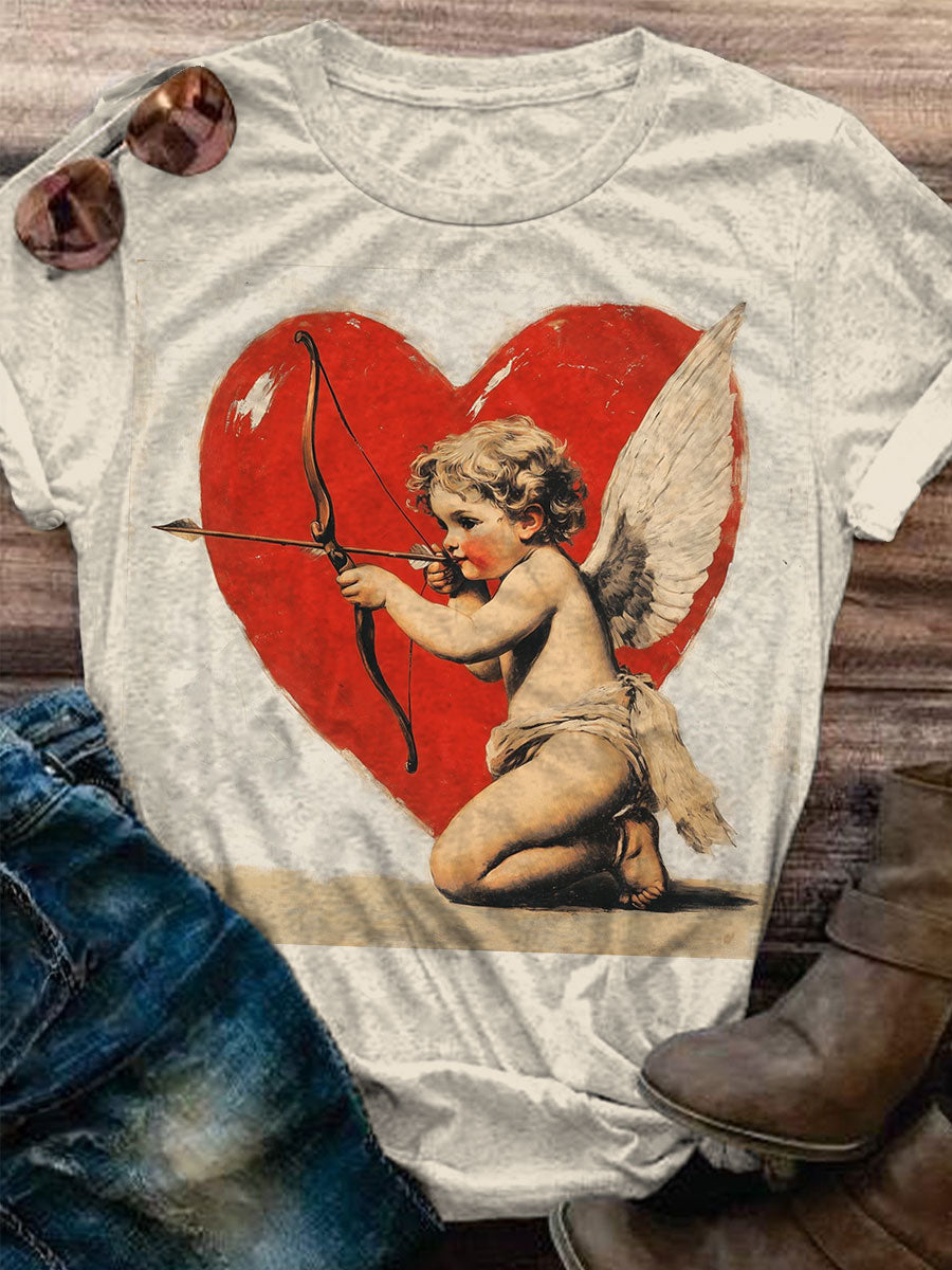 Vintage Love Cupid Art Print Casaul Short Sleeve T-shirt