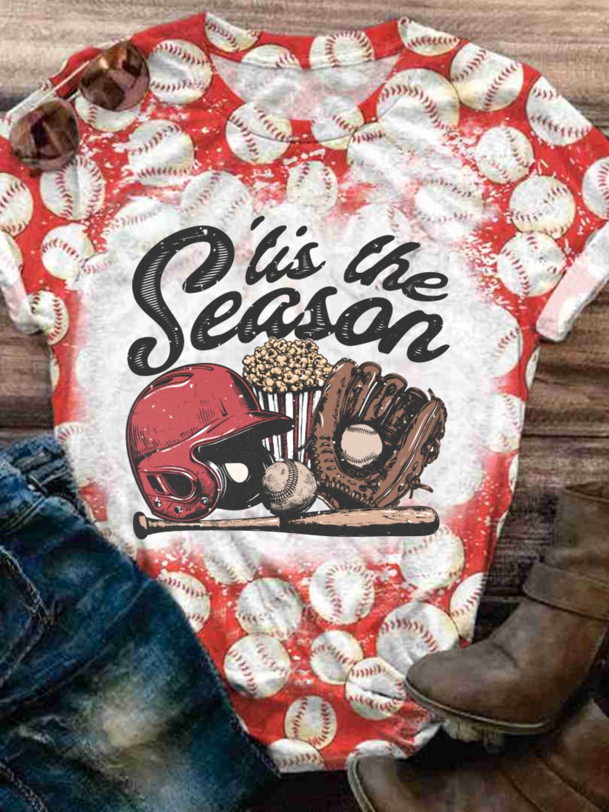 Women's Baseball tis the Season Print Crew Neck T-shirt