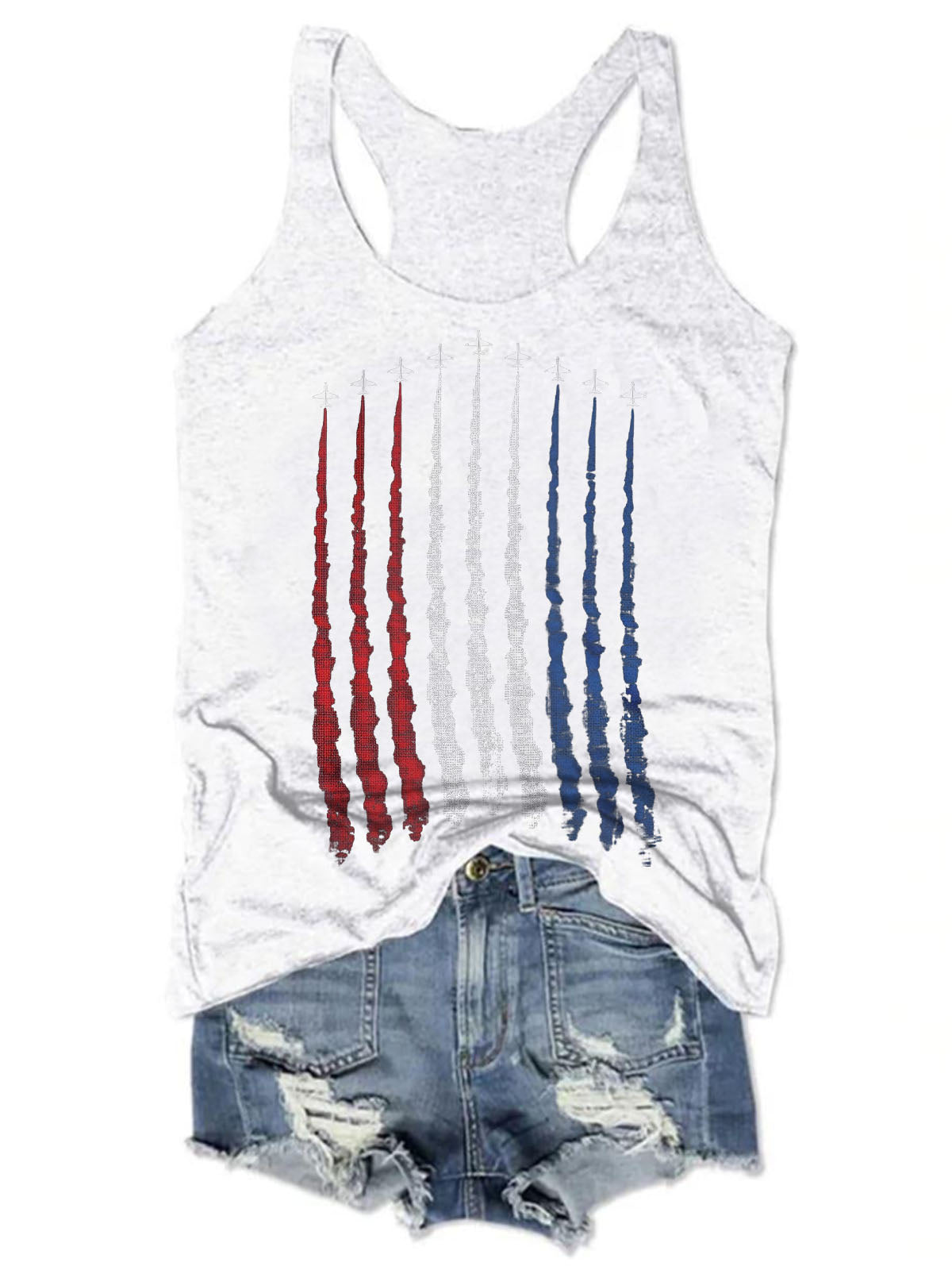 Red White Blue Air Force Flyover Print Tank Top