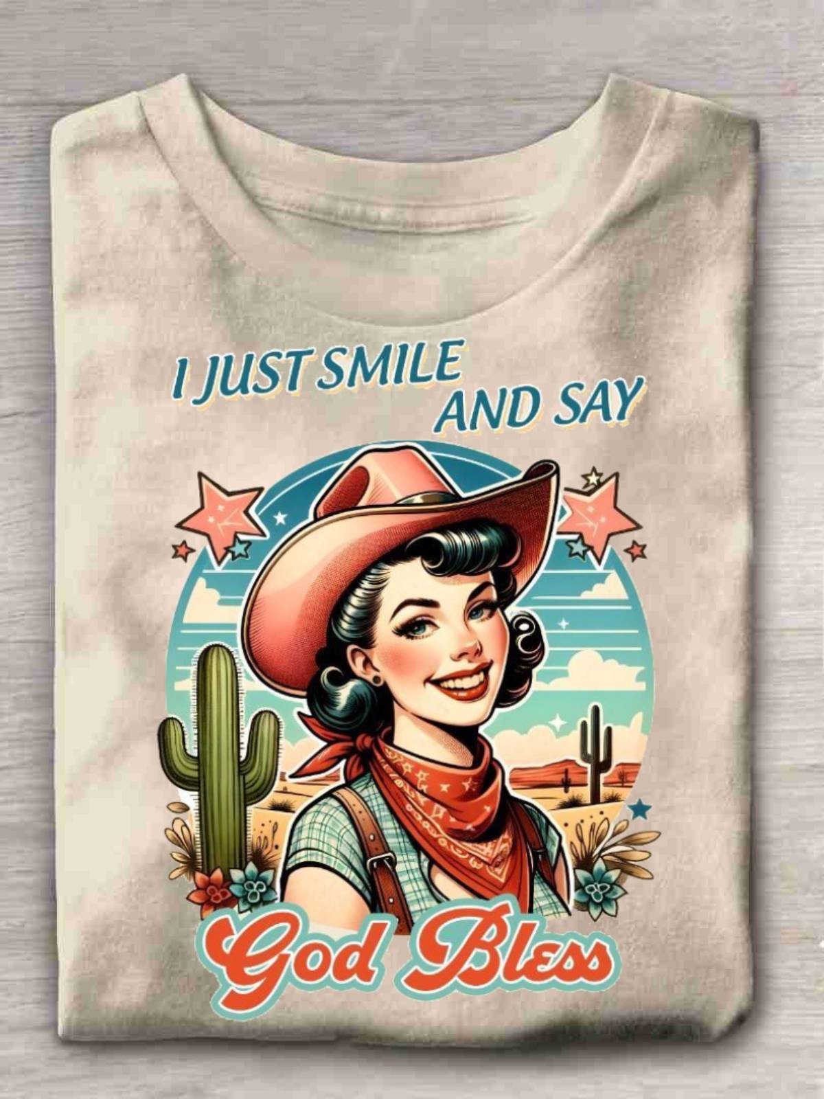 Women's Vintage Funny Print Crew Neck T-shirt