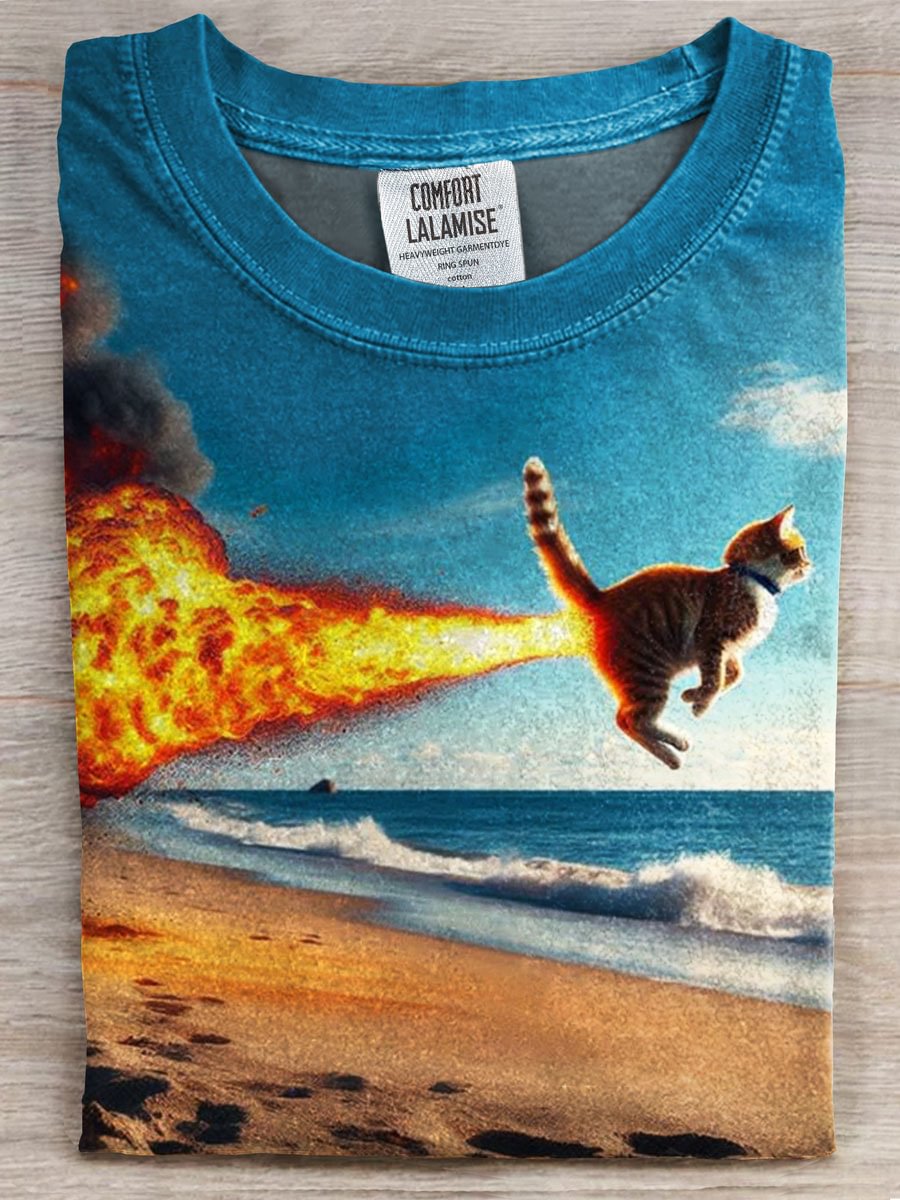 Funny Cat Print Casual T-shirt
