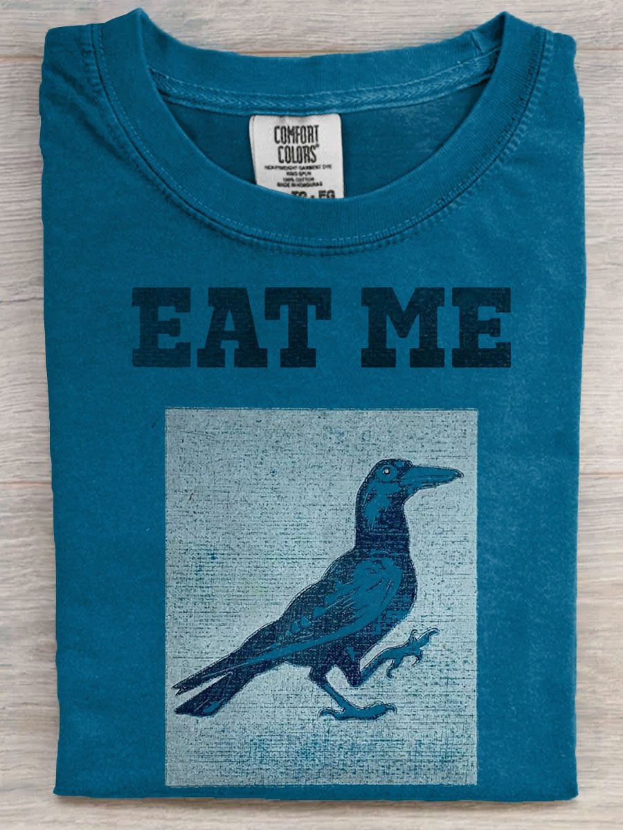Vintage Bird Eat Me Art Casaul Short Sleeve T-shirt