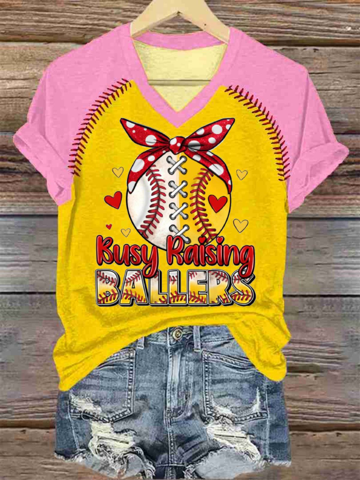 Women's Softball Print V-Neck T-shirt
