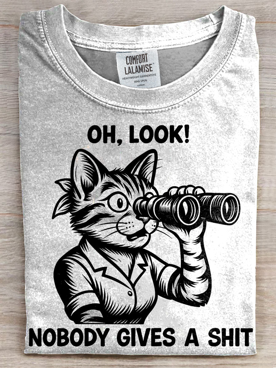 Oh Look Nobody Gives A Shit Funny Cat Print T-shirt