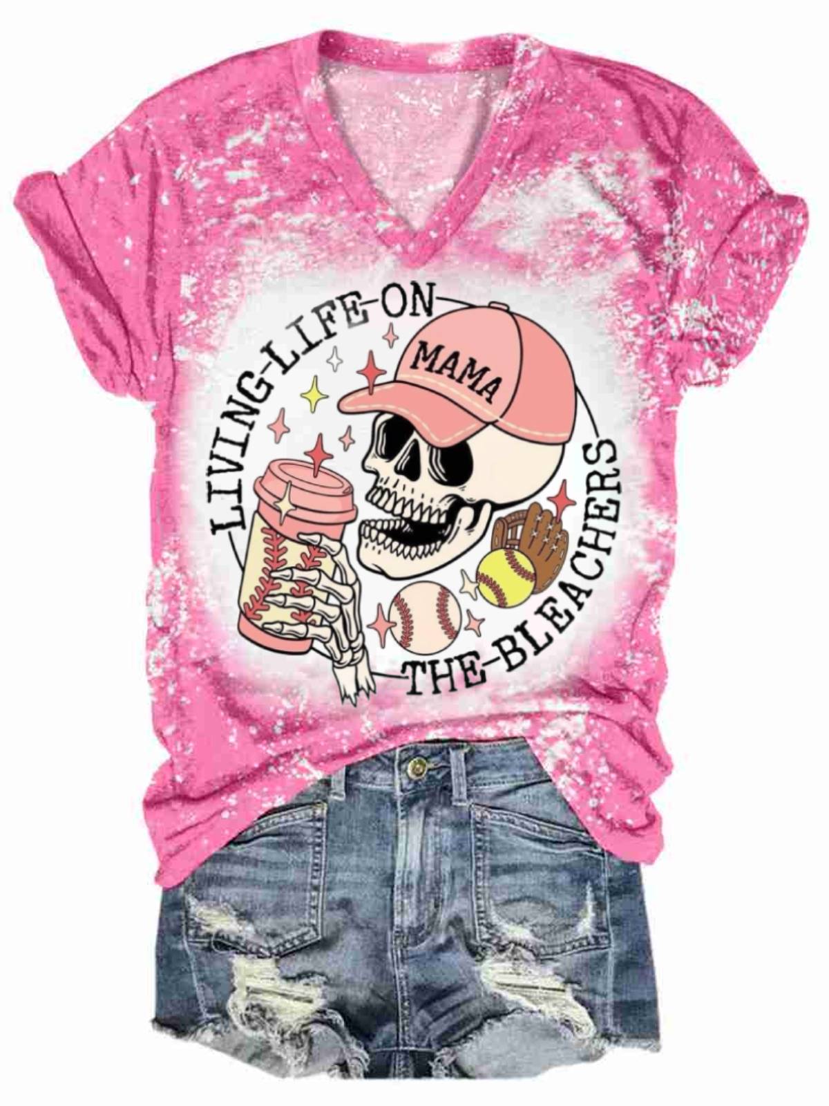 Women's Baseball Cute Print V-Neck T-shirt