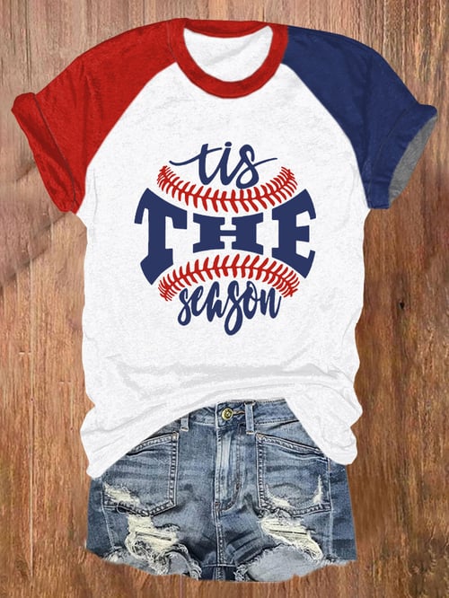 Damen Retro Baseball Tis The Season Print T-Shirt