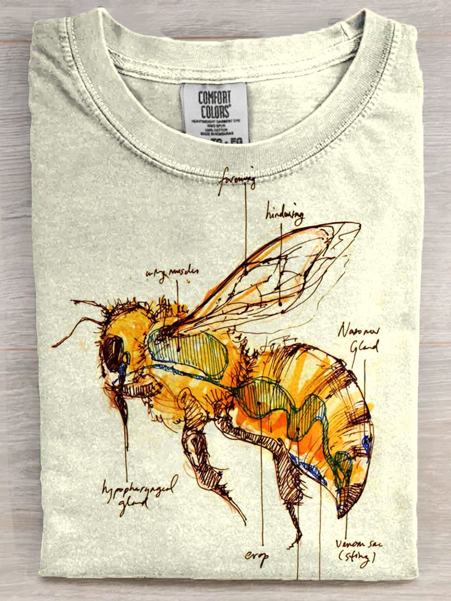 Bee Art Print Casaul Short Sleeve T-shirt