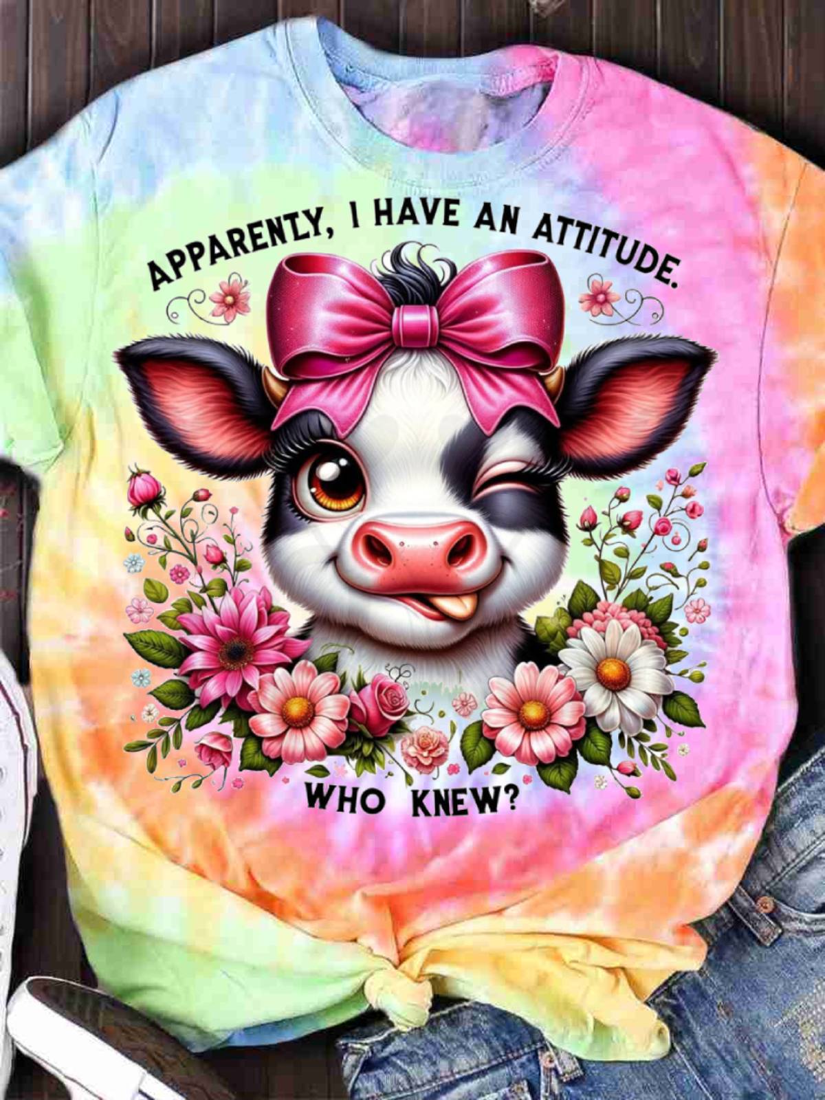 Women's Funny Cow Print Crew Neck T-shirt