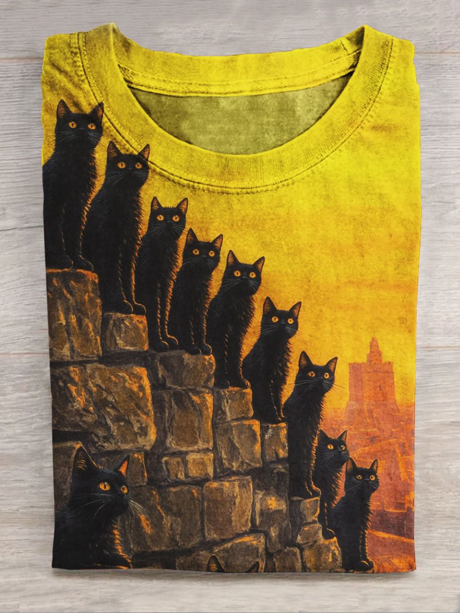 Cat Printed Short-sleeved Top