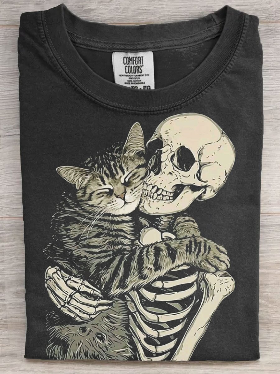 Me And Cat Art Print Casaul Short Sleeve T-shirt