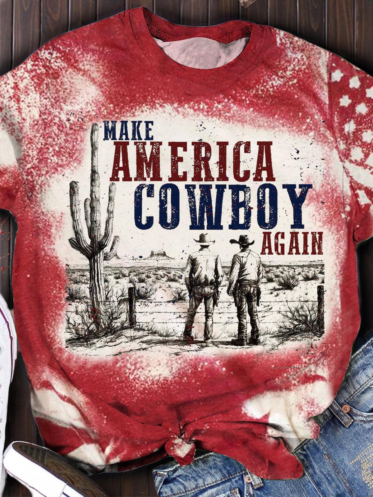 Make America Cowboy Again Print Crew Neck T-shirt