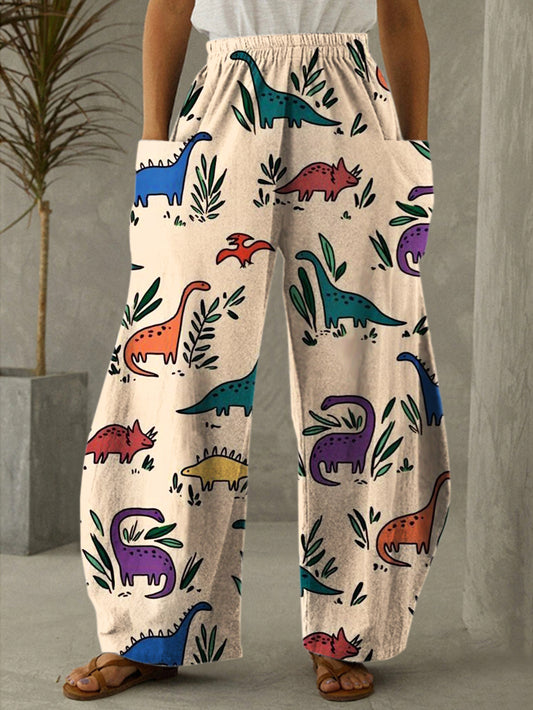 Vintage Cute Dinosaurs Print Casual Pants