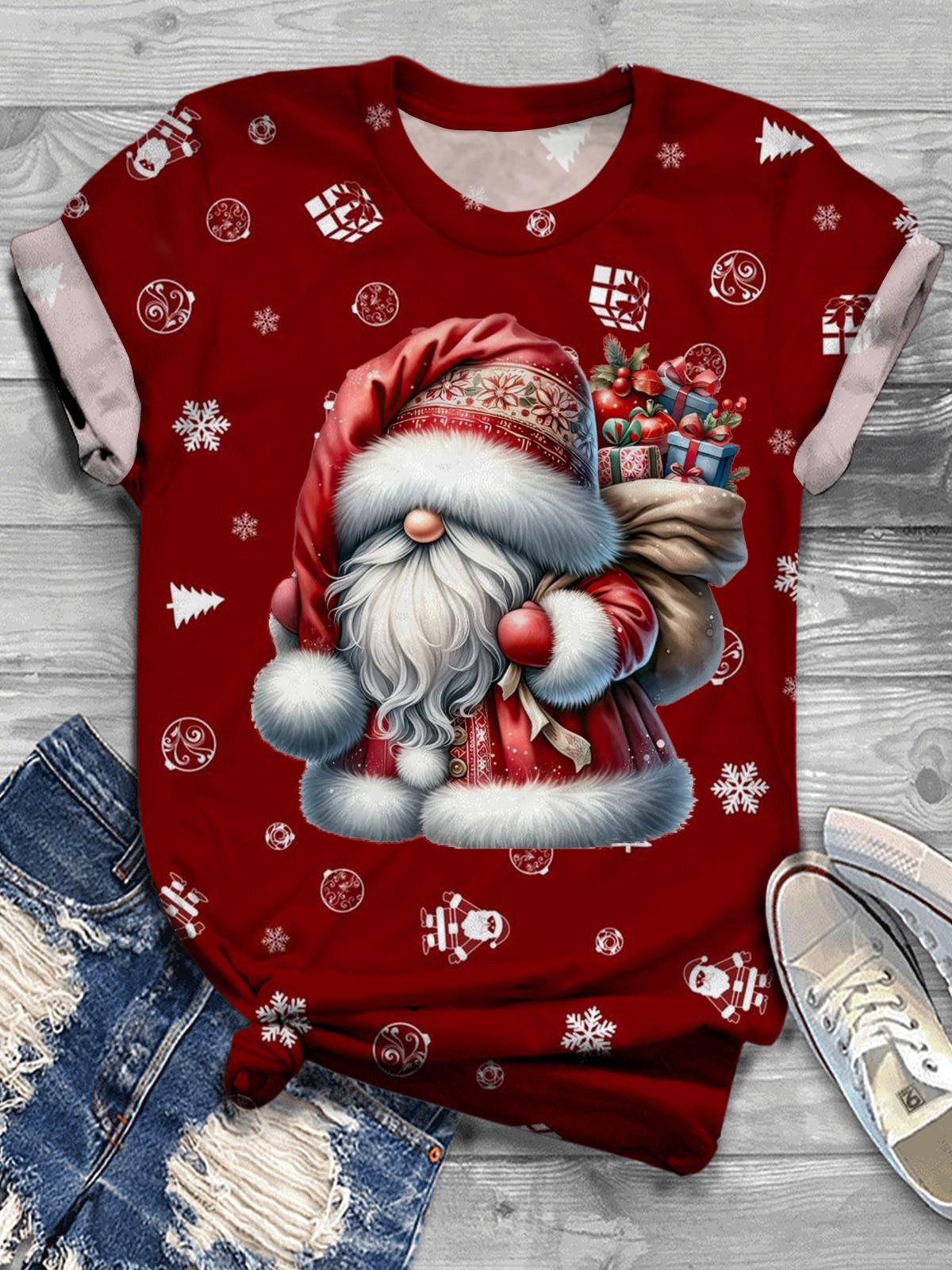 Damen T-Shirt mit Weihnachts-Gnom-Geschenk-Print