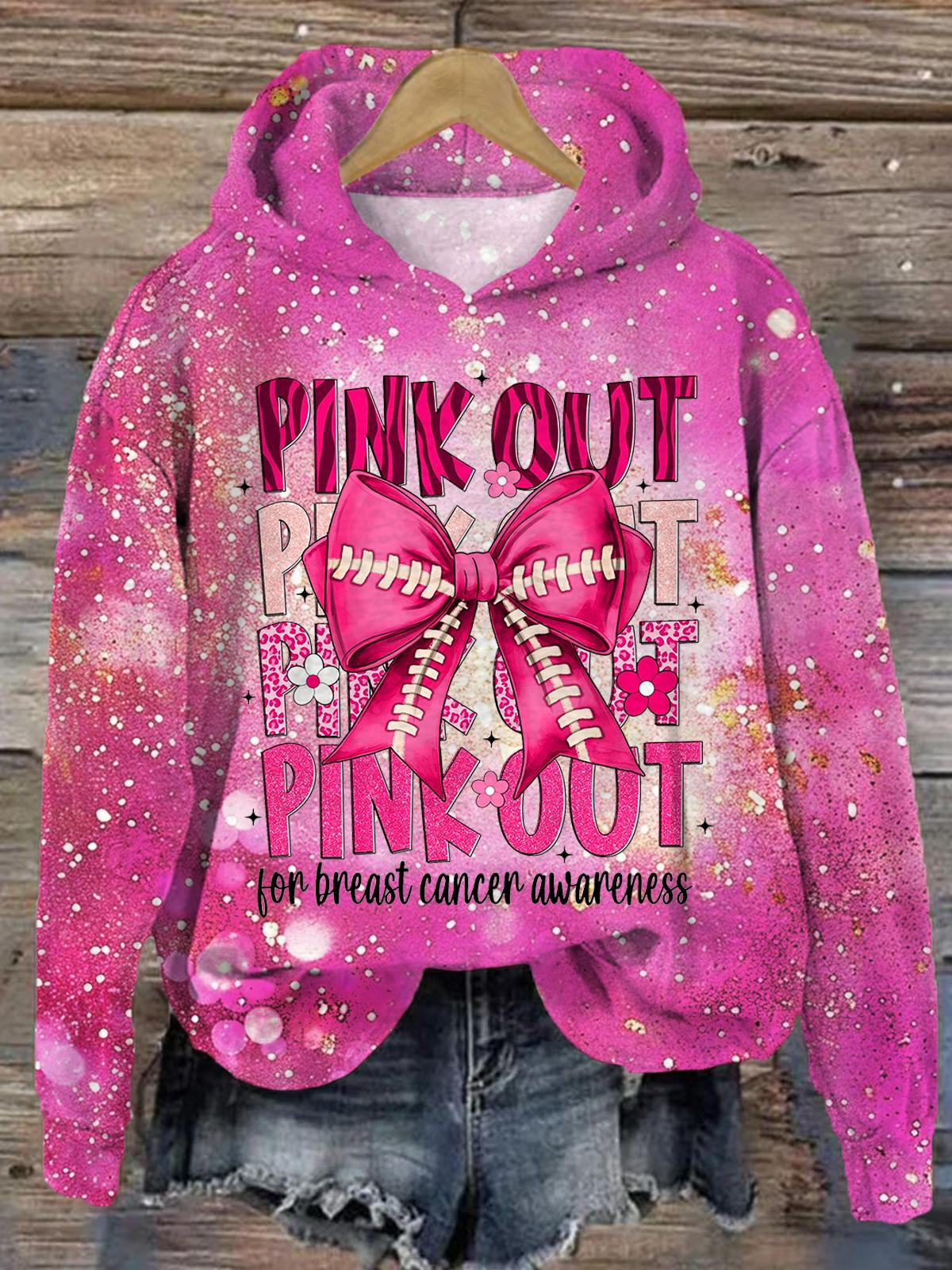 Women's Pink Out Cute Bow Ball Element Printed Casual Long Sleeve Top