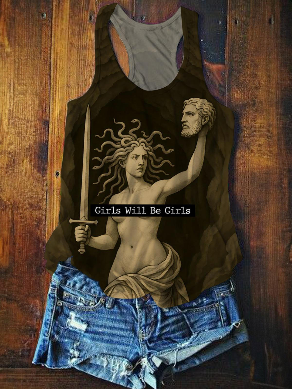 Girls Will Be Girls Medusaa Printed Casual Tank Top