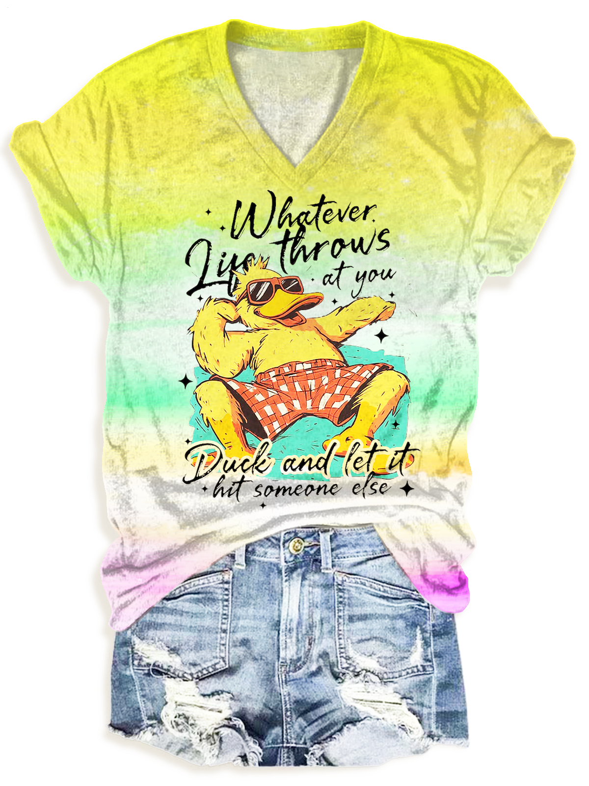 Whatever Life Throws At You Funny Sarcastic Duck V-neck T-Shirt
