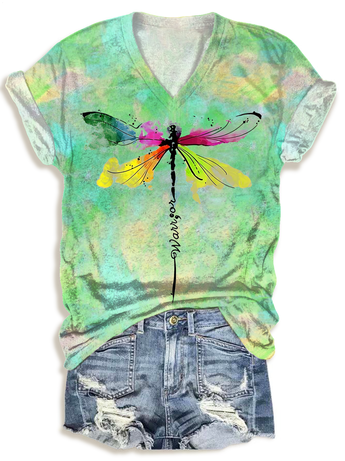 Abstract Ink Dragonfly V-neck T-Shirt