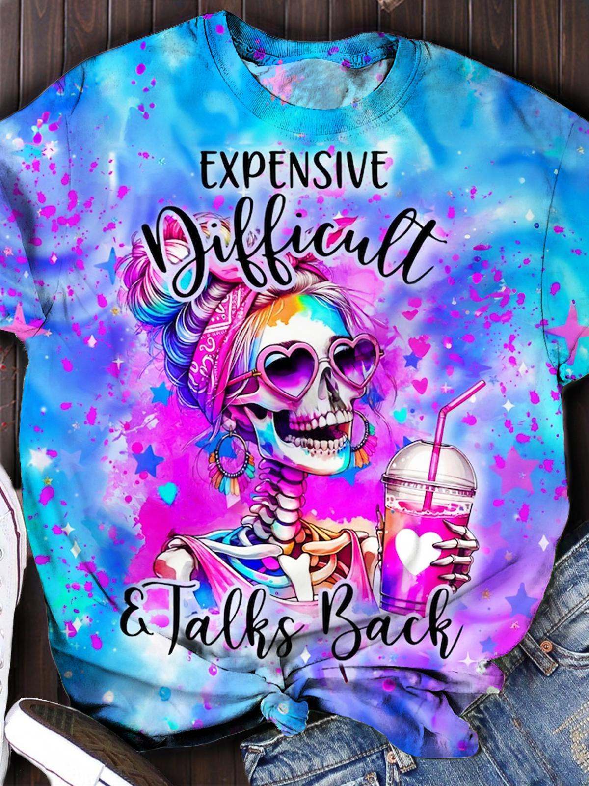 Expensive Difficult Talks Back Print Crew Neck T-shirt