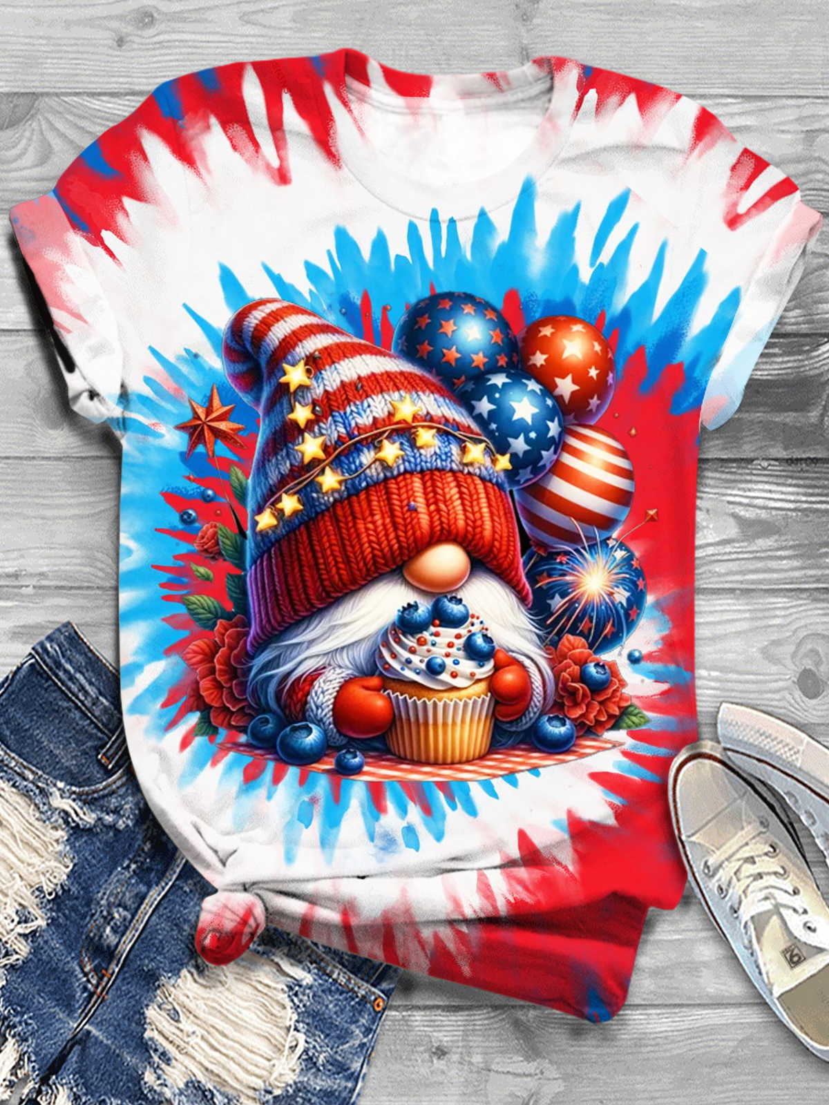 4th of july Patriotic Gnome Crew Neck T-shirt