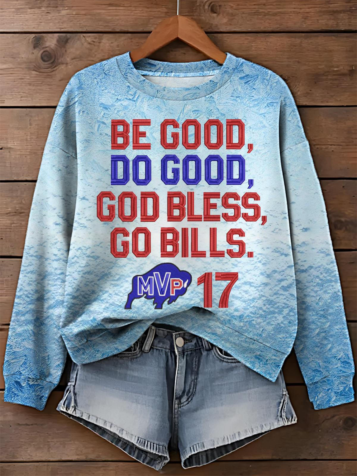 Be Good Do Good God Bless Go Bills Printed Long Sleeve Casual Top