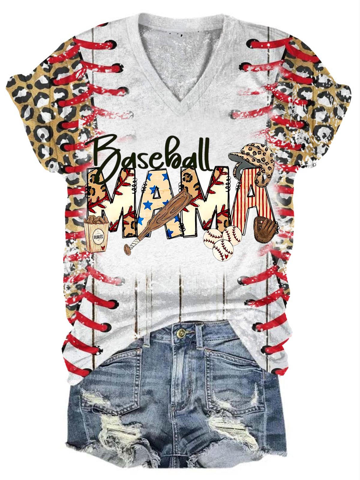 Baseball MAMA V-Neck Short Sleeve T-Shirt