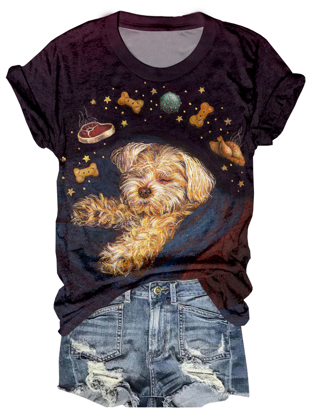 Having A Sweet Dream Puppy Crew Neck T-shirt