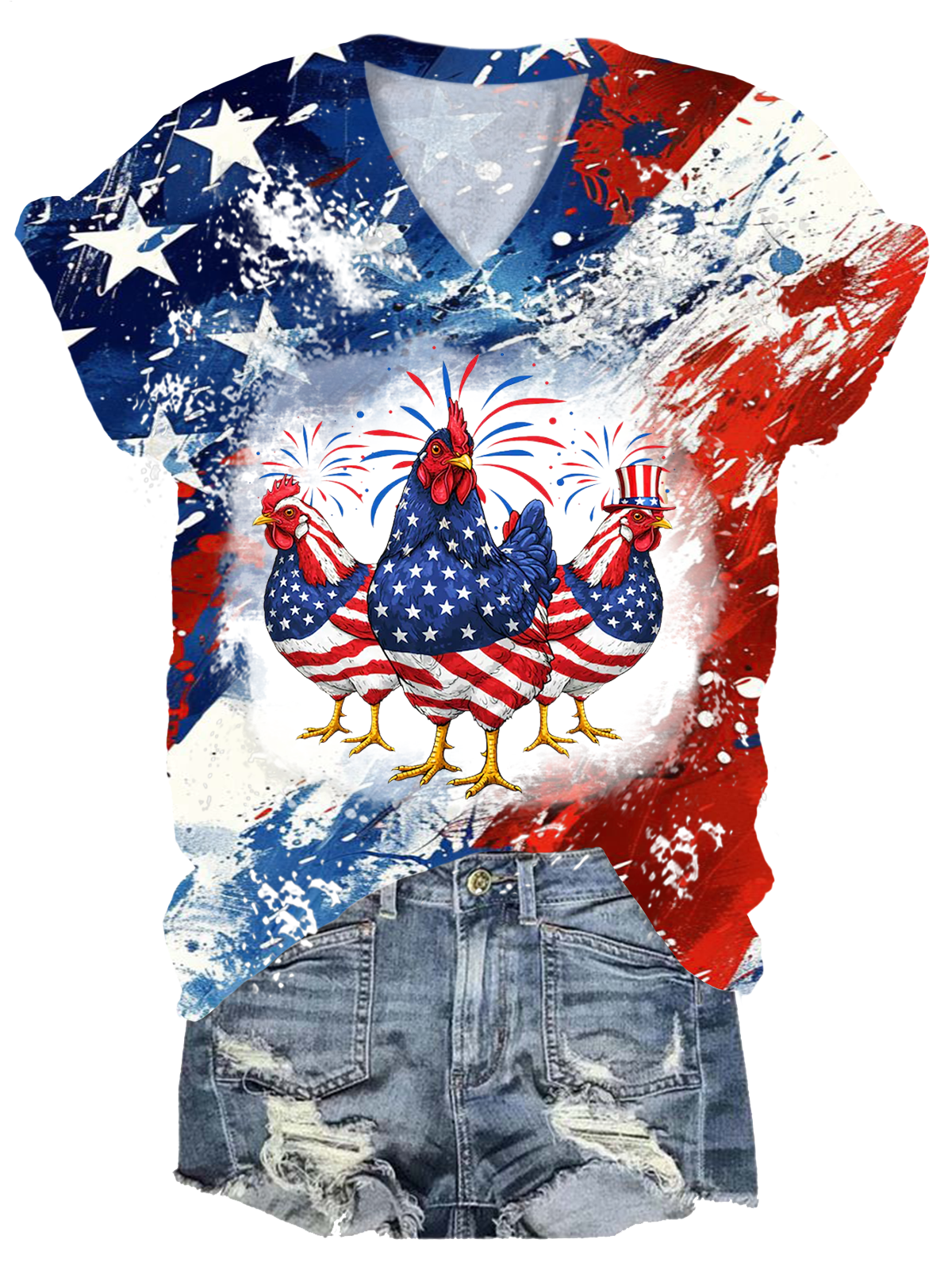 Patriotic USA Chicken V-neck T-Shirt