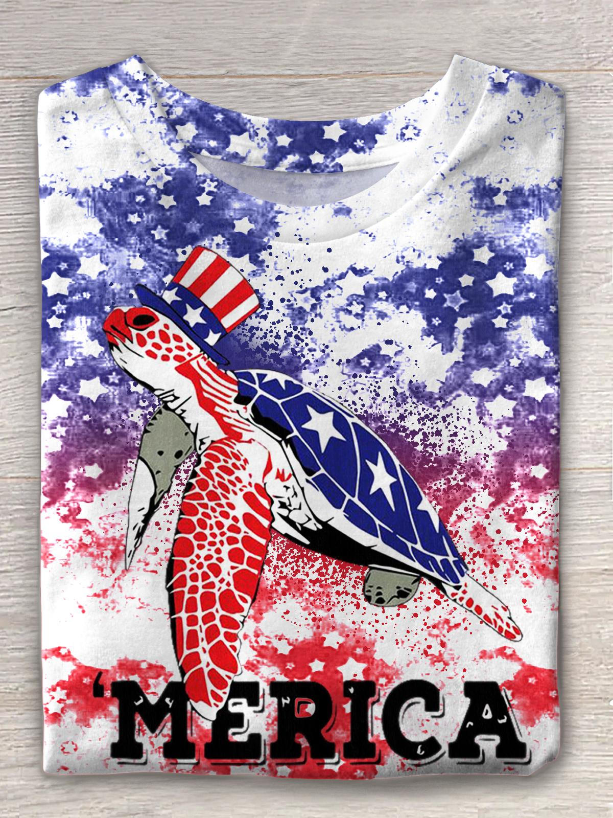 Vintage Independence Day Turtle Crew Neck T-shirt