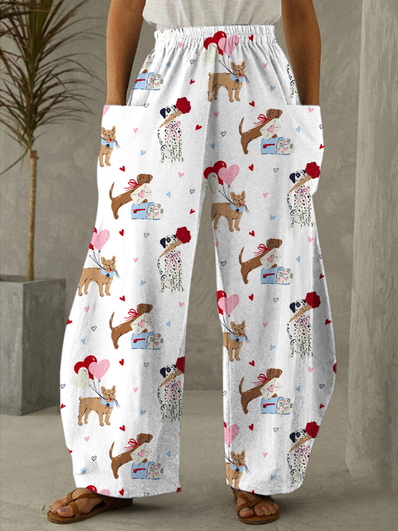 Freizeithose mit Valentinstags-Hundeprint für Damen