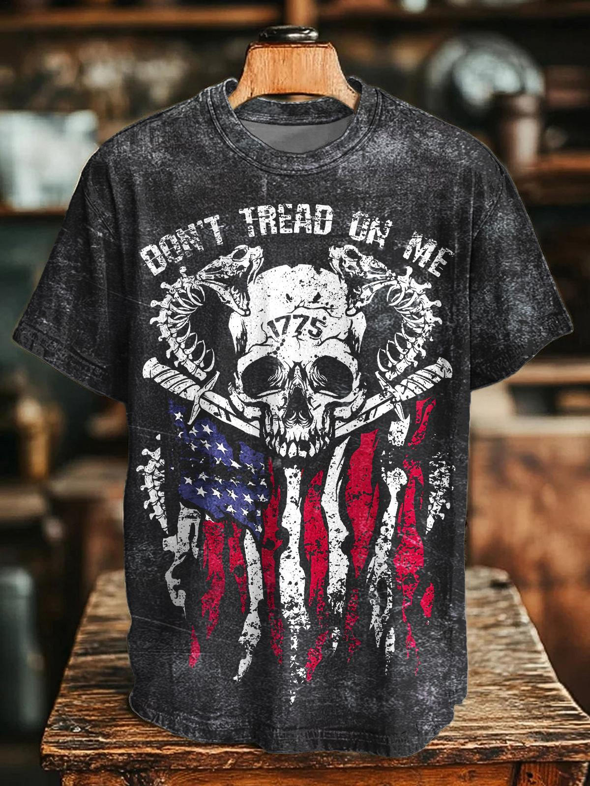 Skull Flag Independence Day Retro Crew Neck T-shirt