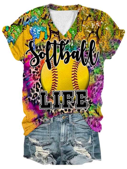 Softball Life V-Neck Short Sleeve T-Shirt