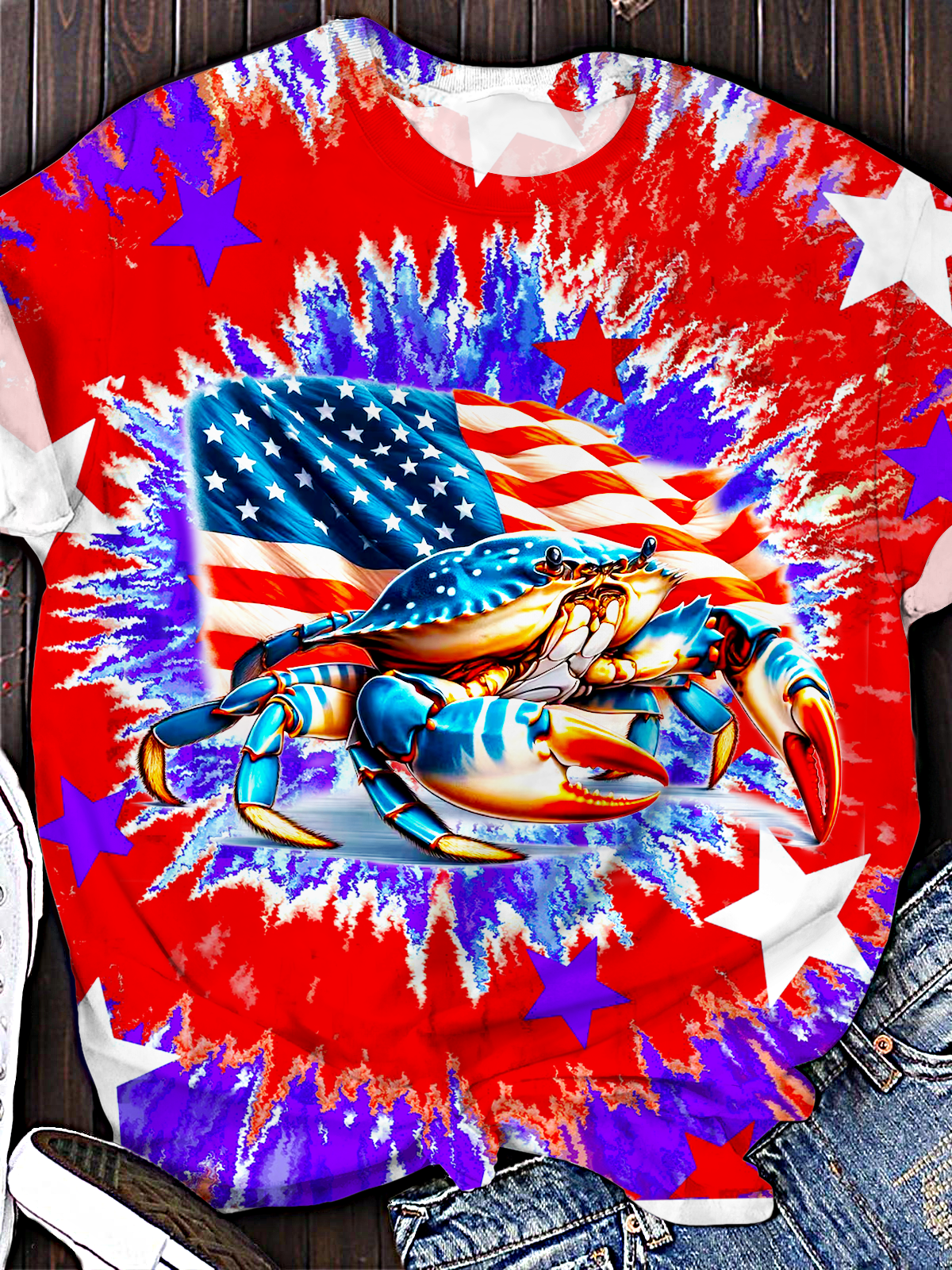 Patriotic Blue Crab Crew Neck T-shirt