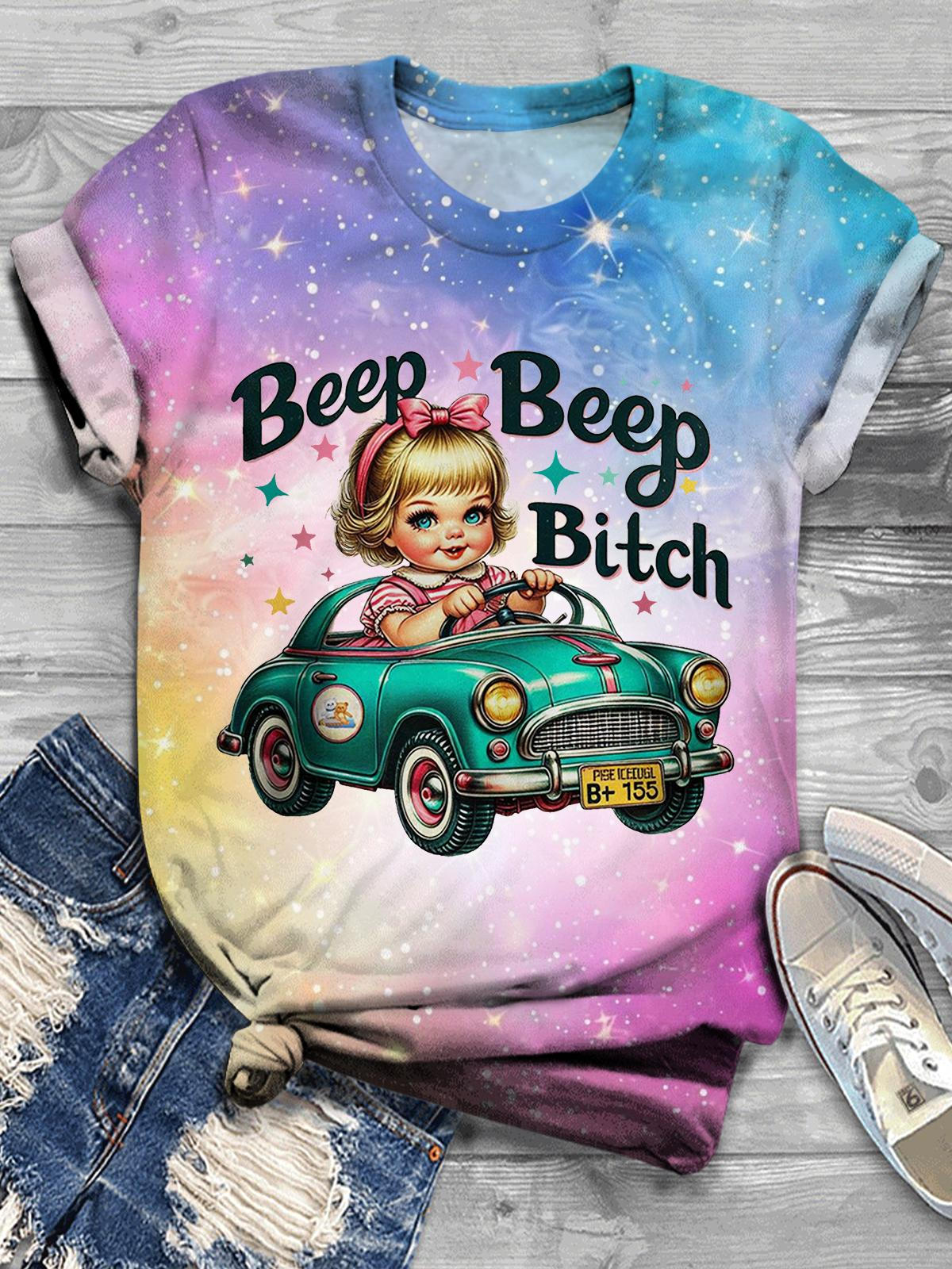 Damen T-Shirt mit Aufdruck „Beep Beep Bitch Girls“