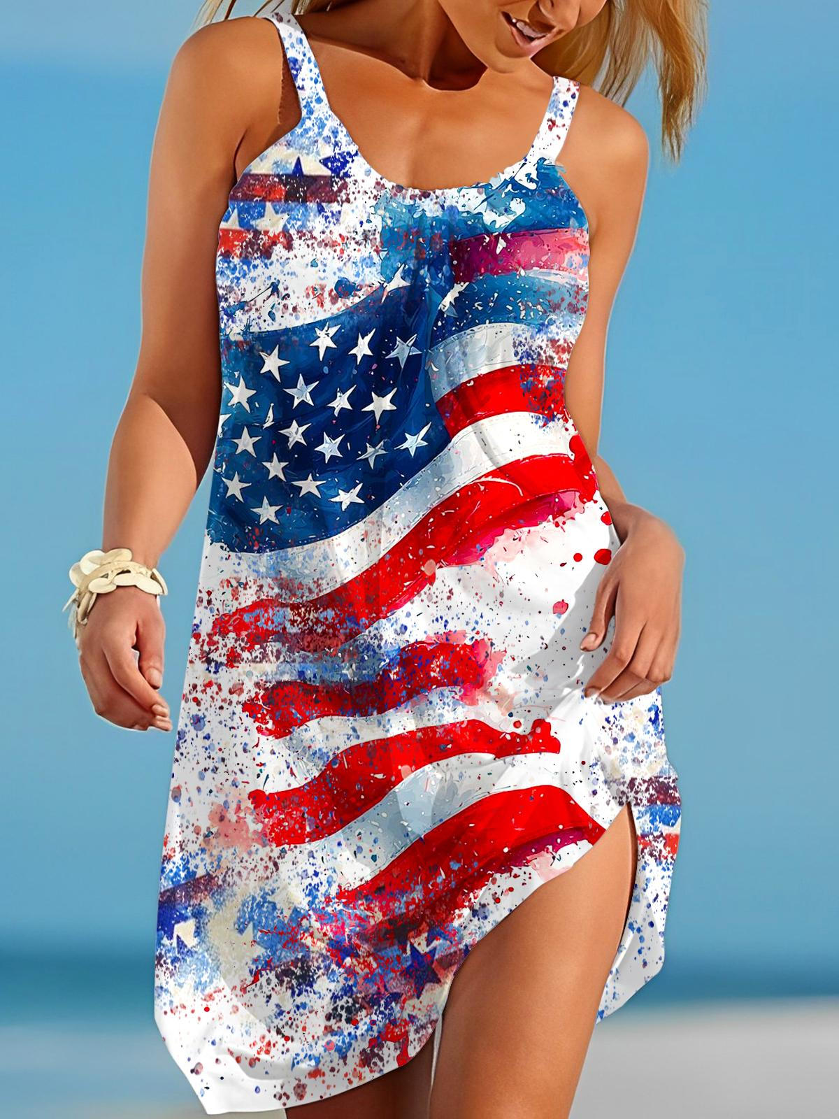 Independence Day Vintage Flag Print Casual Beach Dress