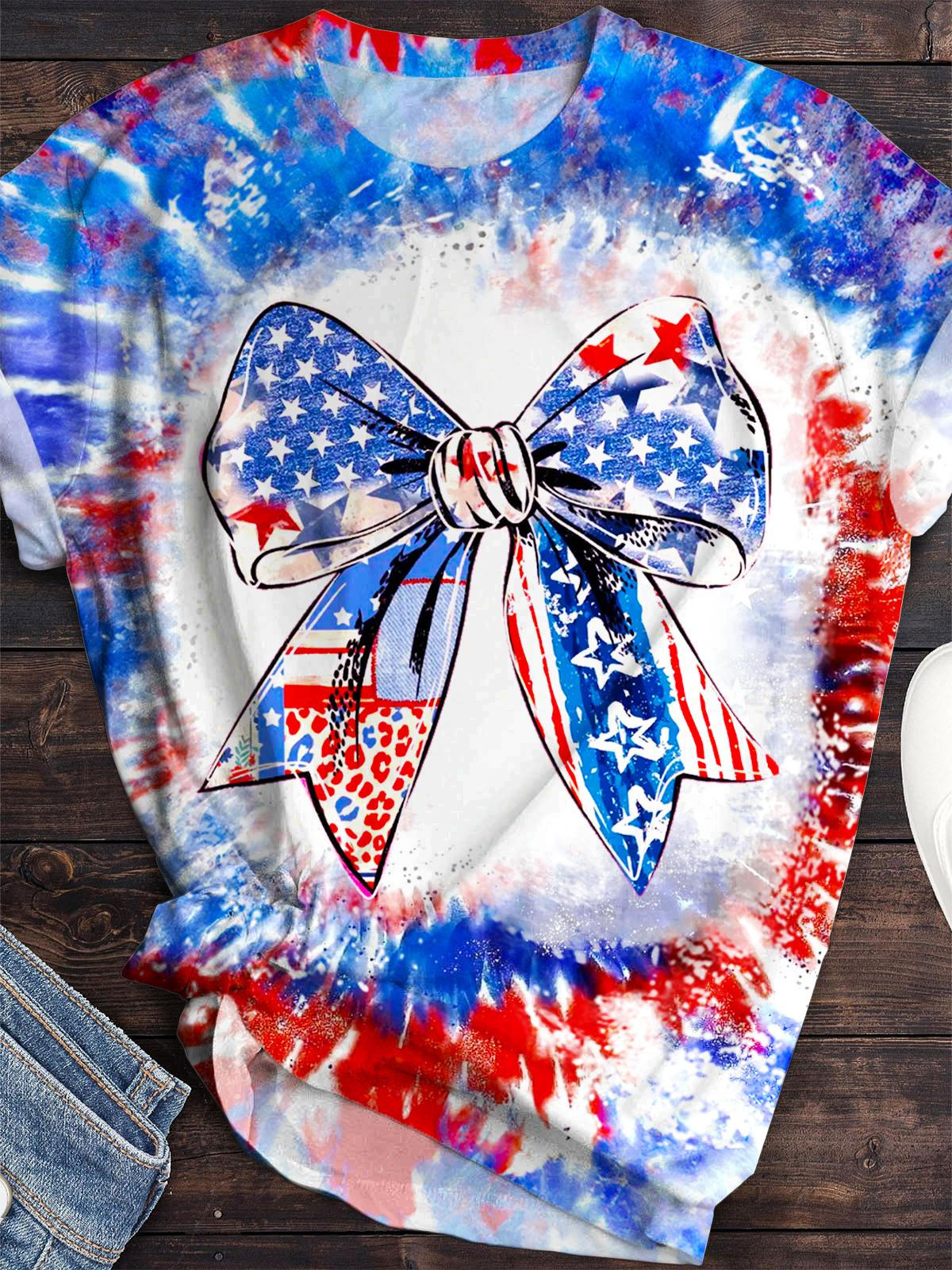 Vintage Flag Bow Crew Neck T-shirt