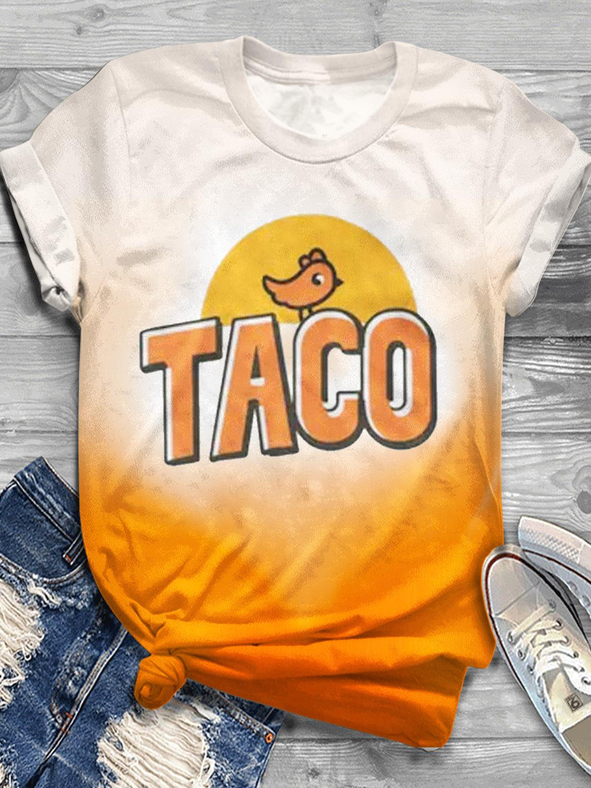 TACO Satirical Print Crew Neck T-shirt
