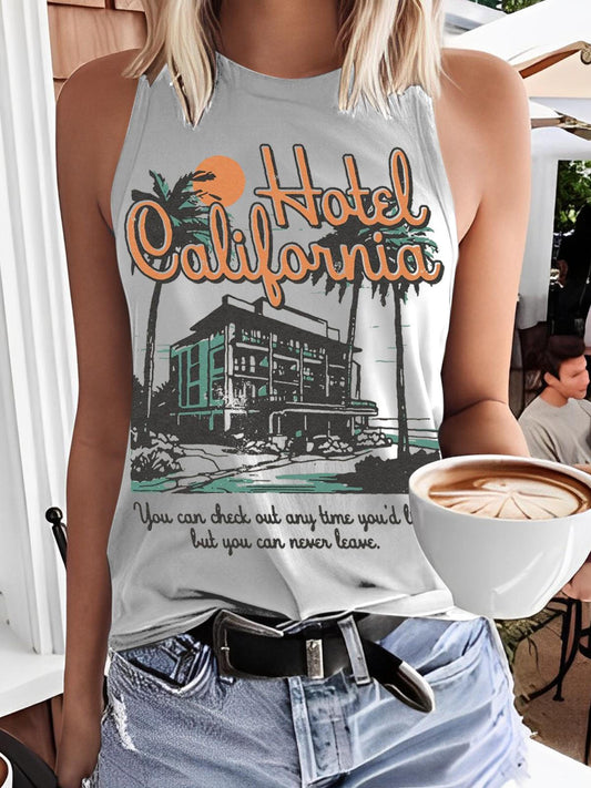 Vacation Funny Word Print Casual Sleeveless Top