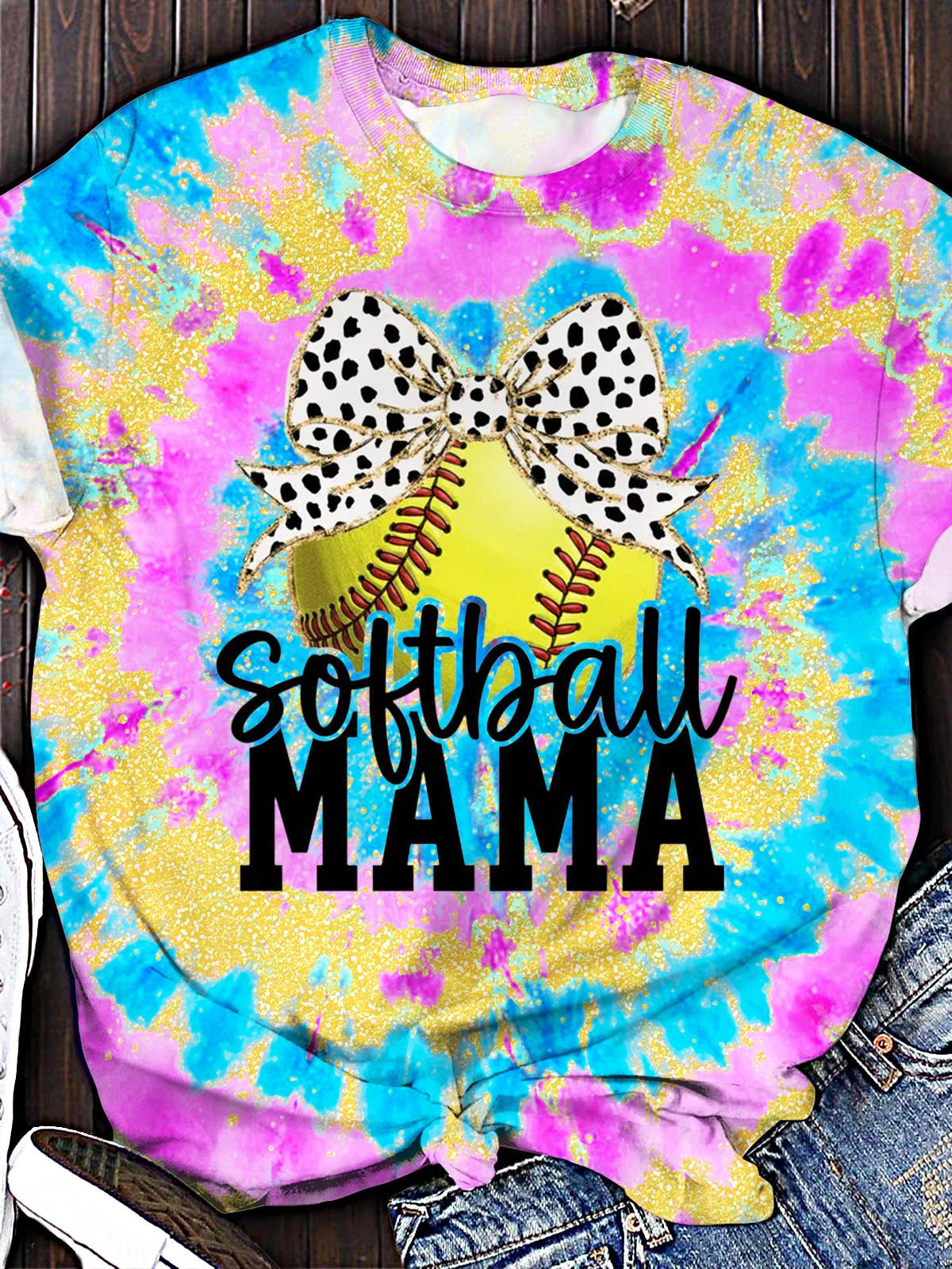 Vintage Softball Mom Coquette Crew Neck T-shirt