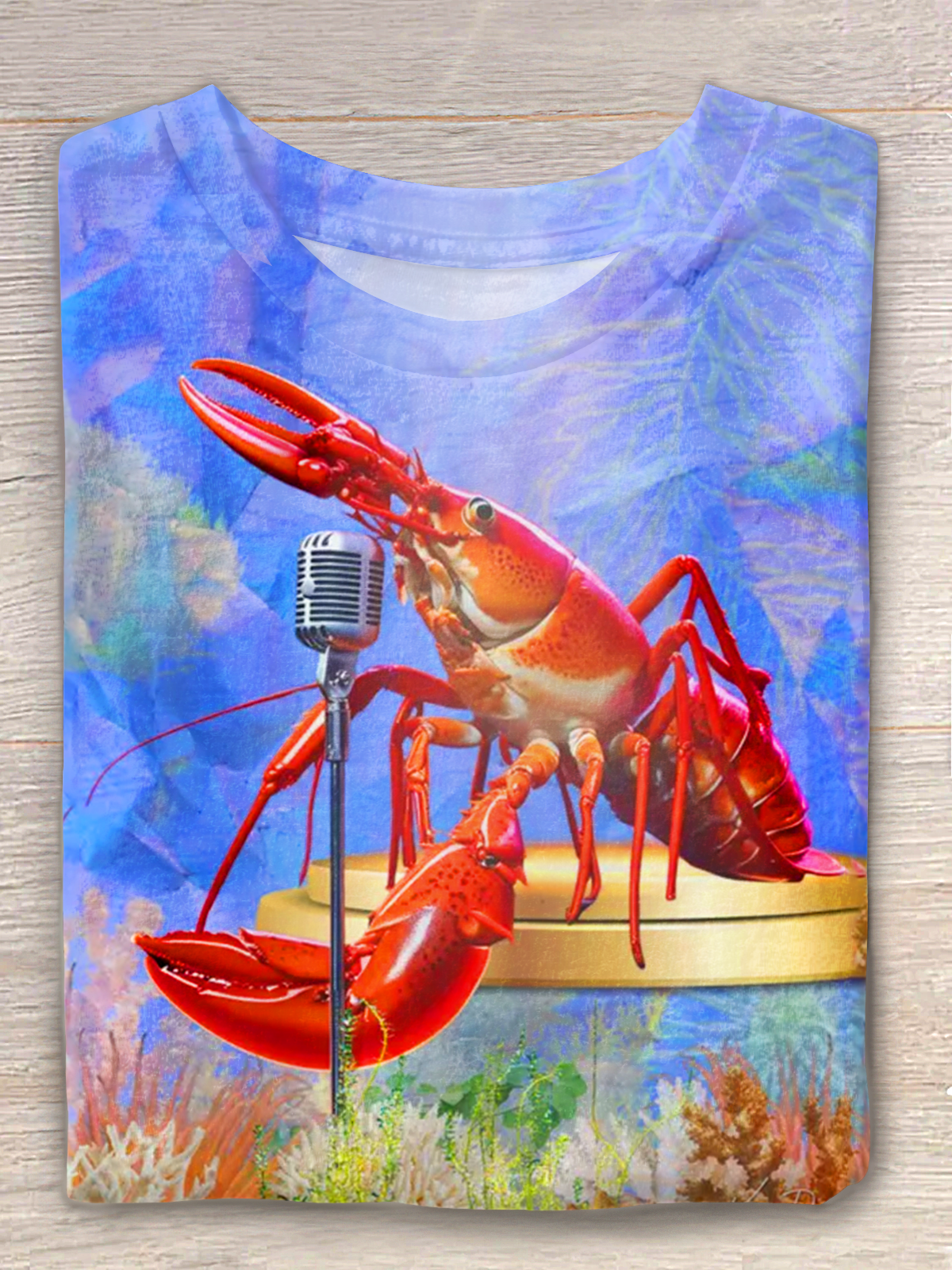 Whimsical Lobster Art Crew Neck T-shirt