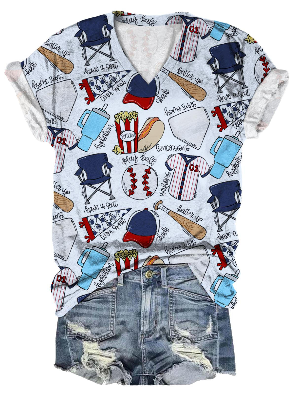 Baseball Team Prop Wurst Popcorn Illustration Spaß Druck T-shirt