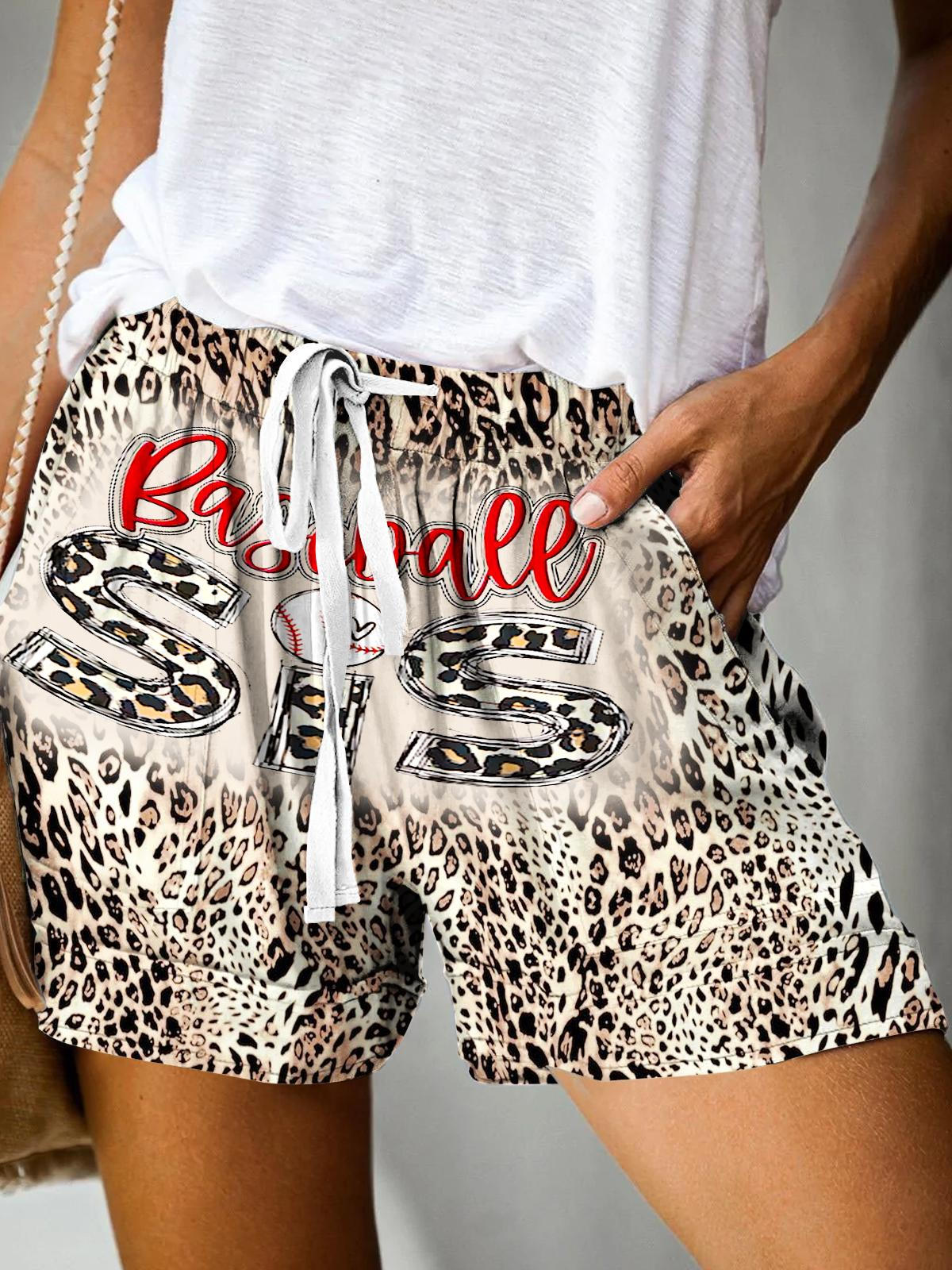 Leopard Baseball Print Casual Shorts