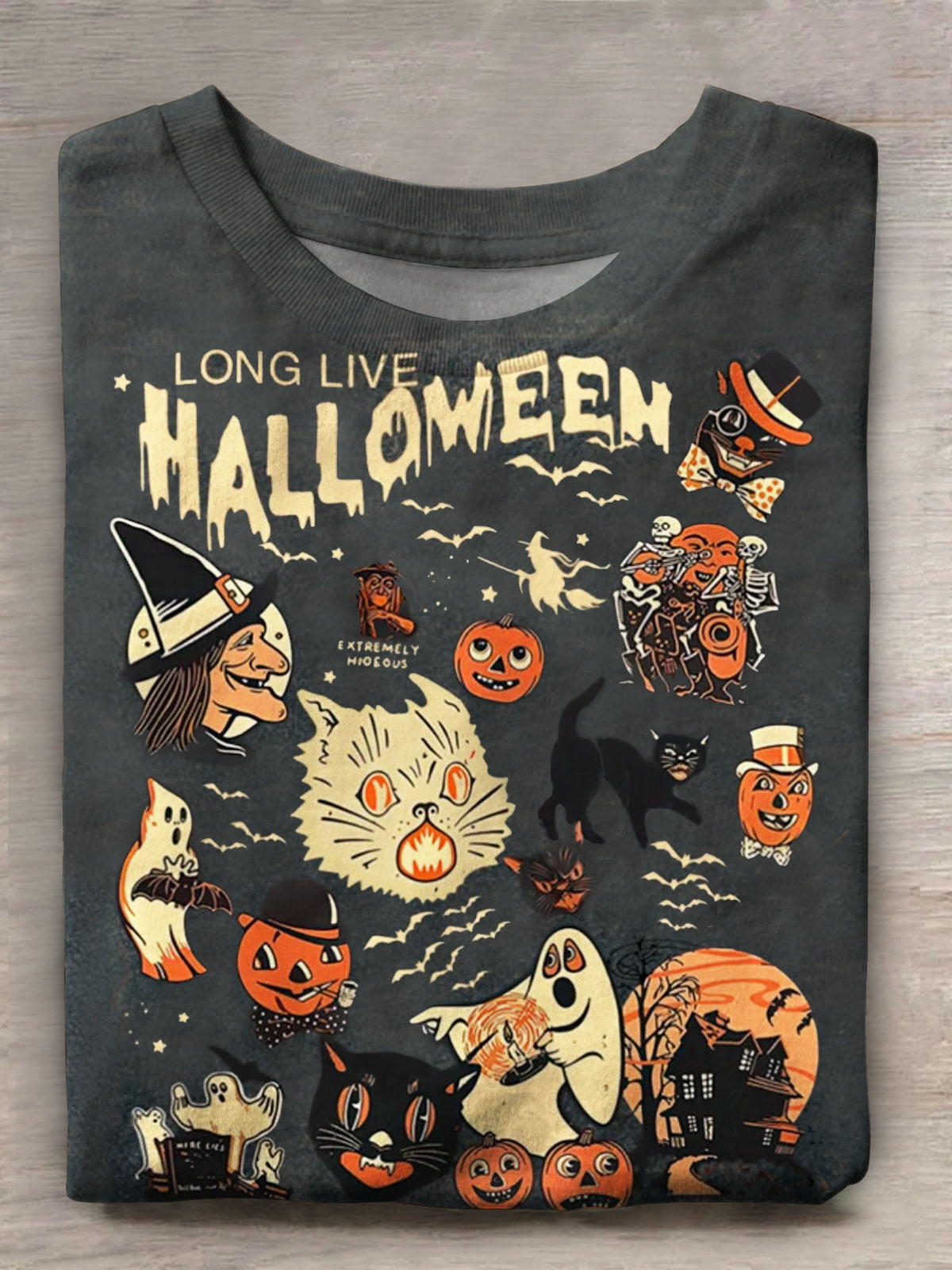 Kurzarm-Oberteil mit Vintage-Halloween-Print