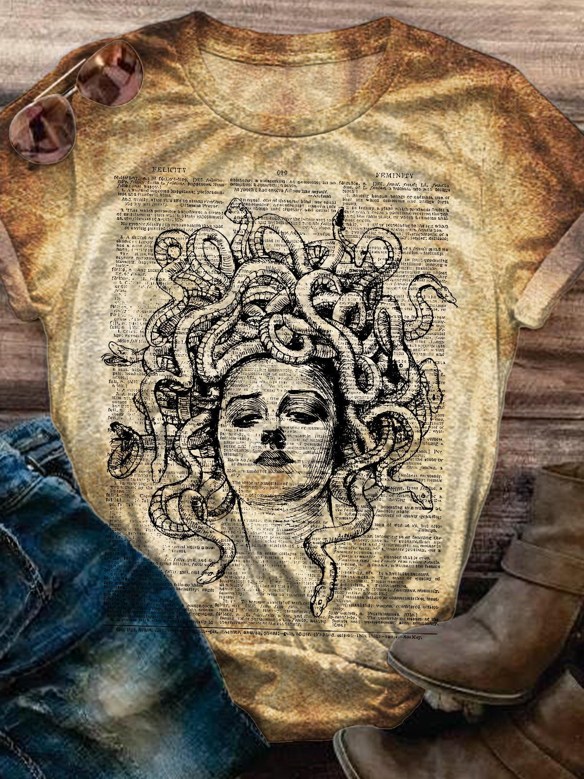 Retro Medusa Print Crew Neck T-shirt