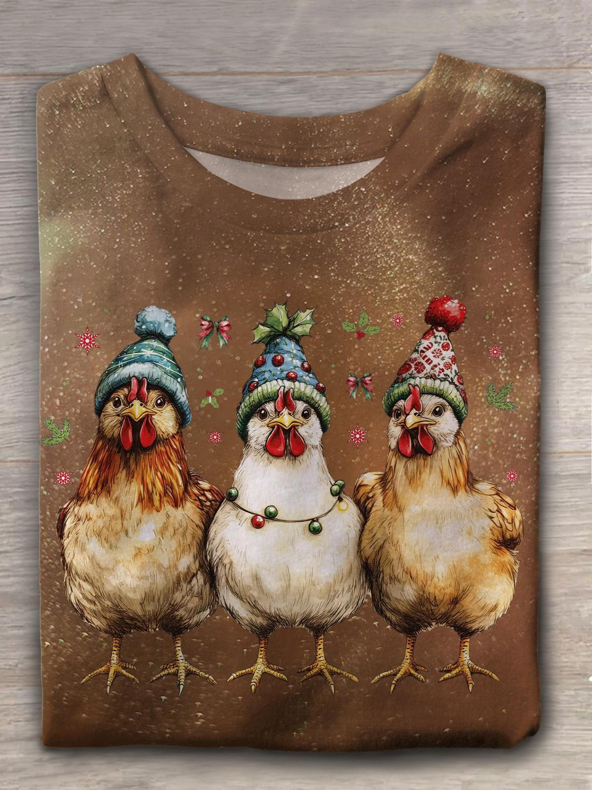 Chicken Christmas Light Rundhals-T-Shirt